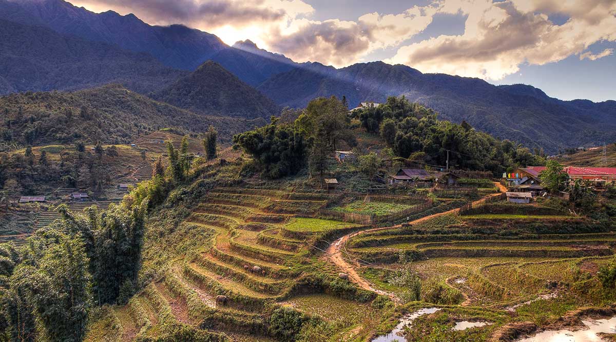 Panoramic viewpoint overlooking Cat Cat Village Sapa and the valley