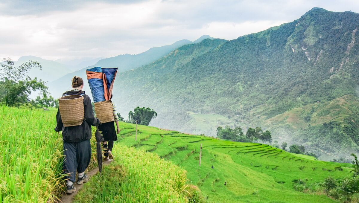 Remote hillside village along a trekking route