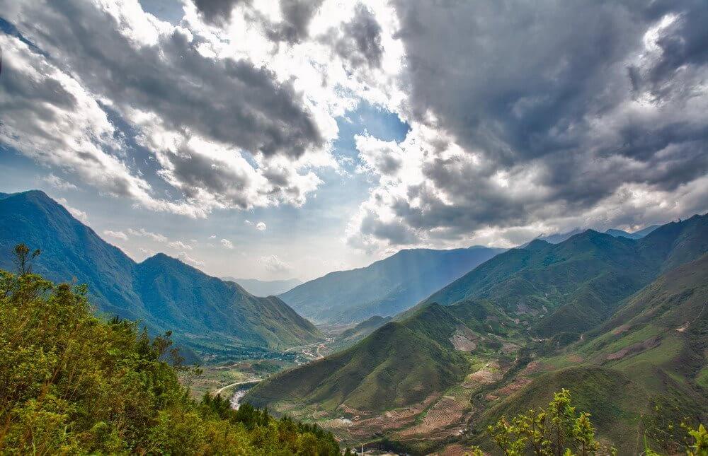 Terraced rice fields beneath the Hoang Lien Son range