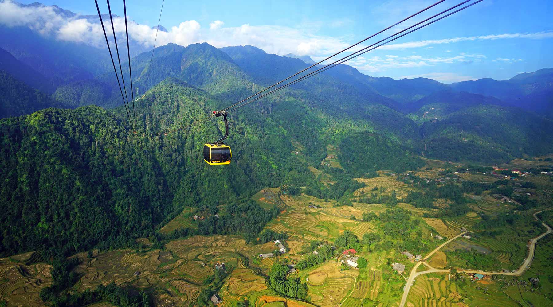 Fansipan cable car above Hoang Lien Son mountains
