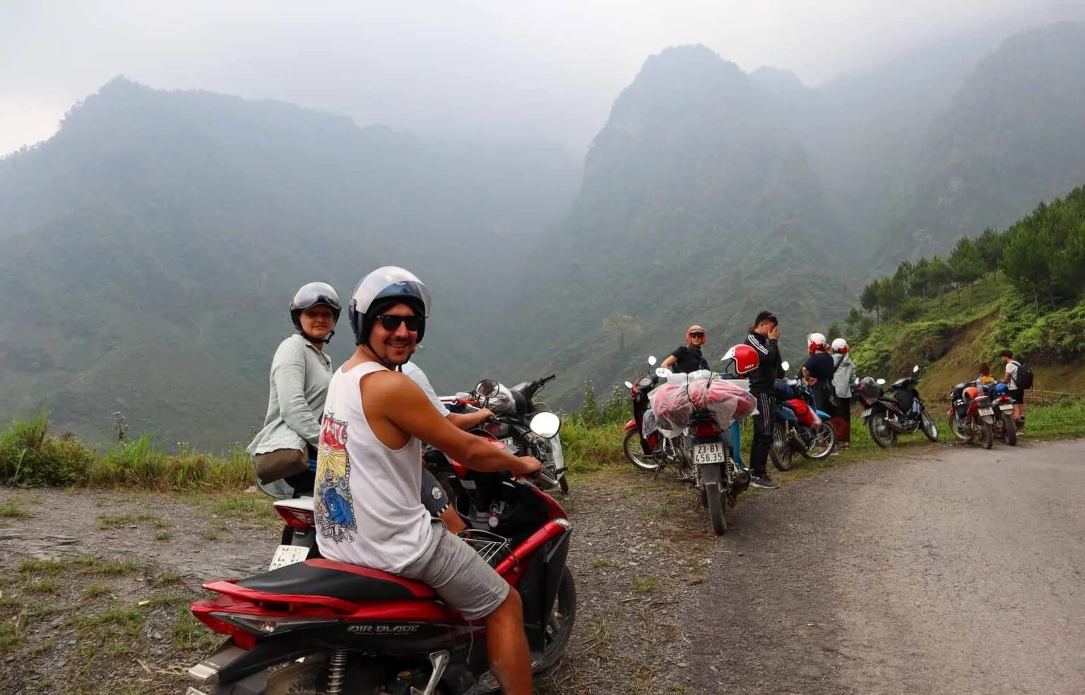 Motorbike travel along a scenic mountain road in Sapa