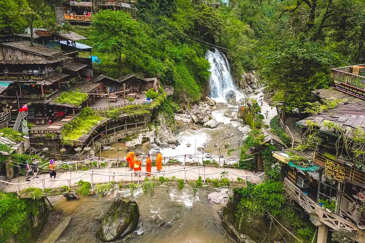 Scenic walking path from Sapa town leading toward Cat Cat village