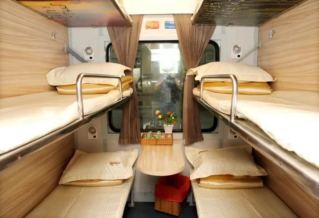 Sleeping cabin inside an overnight train in Vietnam
