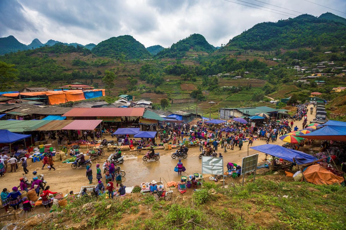 Traditional ethnic market in northern Vietnam with fewer tourists